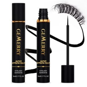 GEMERRY False Lash Glue - Super Strong Hold Black Non-Irritating Waterproof Eyelash Adhesive for Any DIY Strip Lashes - 5ml 0.17oz