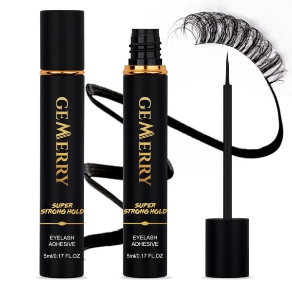GEMERRY False Lash Glue - Super Strong Hold Black Non-Irritating Waterproof Eyelash Adhesive for Any DIY Strip Lashes - 5ml 0.17oz