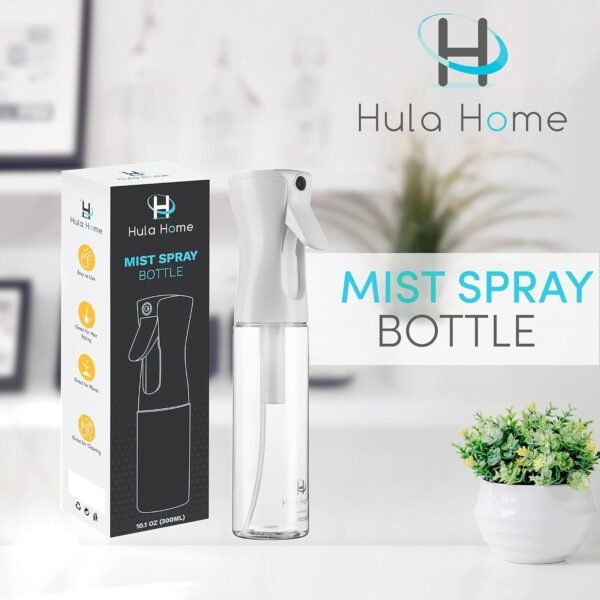 Hula Home Spray Bottle for Hair (10.1oz/300ml) - Powered by Flairosol® Spray Technology - Continuous Ultra Fine Mist Sprayer – For Hairstyling, Cleaning, Salons, Plants, Essential Oil & More - White
