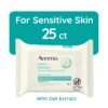 Aveeno Calm + Restore Unscented Makeup Remover Face Wipes, Fragrance Free Facial Cleansing Towelettes with Oat Extract & Calming Feverfew Leave Skin Feeling Soothed, Alcohol Free, 25 ct