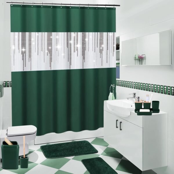Dark Green Bathroom Sets with Shower Curtain and Rugs,Bathroom Sets Shower Curtain Set with Extra Soft and Absorbent Bathroom Rugs Green Bathroom Accessories