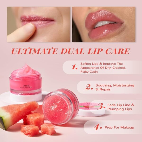 71W25tZxdNL._SL1500_.jpg Lip Mask Set, Lip Scrub & Lip Butter, Overnight Lip Treatment Set Enriched With Skin Softening Ceramide & Watermelon and Hydrating Shea Butter, For A Softer & Smoother Pout