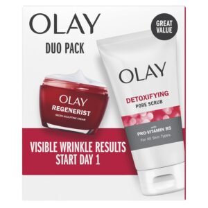 71W4tsooKL._SL1500_.jpg Olay Face Wash Regenerist Advanced Anti-Aging Pore Scrub Cleanser (5.0 Oz) and Micro-Sculpting Face Moisturizer Cream (1.7 Oz) Skin Care Duo Pack, Total 6.7 Ounces
