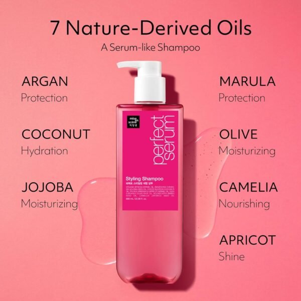 Mise En Scene Hair Perfume Shampoo - Perfect Styling Serum Shampoo - with Peony and Rose Scent, Styling Memory & Heat Protection, Enriched with Argan Oil, Daily Nourishing, 22.99 Fl. Oz.