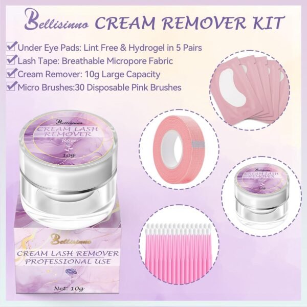 Eyelash Remover for Extensions, Eyelash Extension Remover Rose Scent, Lash Remover for Lash Extensions with Eye Pads, Non-Irritating, No Residual Fast Remover Kit (10g)