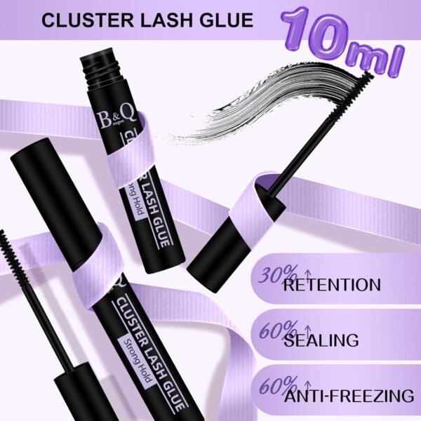 B&Qaugen Lash Cluster Glue 10ML Waterproof Cluster Lash Bond Waterproof for Eyelash Clusters Long Lasting DIY Lash Extension Strong Hold Eyelash Glue for Lash Extensions (Black,10ML)