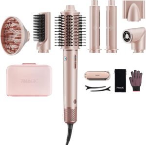71WDakKtwGL._AC_SL1500_.jpg 7MAGIC 7 in 1 Hair Styler & Hair Dryer Brush, 110,000 RPM High-Speed Blow Dryer with Negative Ions for Frizz-Free Styling Fast Drying Curling Volumizing Straightening, Hot Air Styler with Travel Case