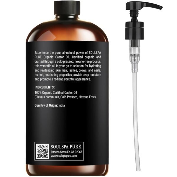 71WKu0sMu6L._SL1500_.jpg Organic Castor Oil for Hair, Scalp, Skin, Face & Eyelashes | USDA Certified | 100% Pure Castor Oil Organic Cold Pressed Unrefined Glass Bottle, Hexane Free - Soulspa Pure - 16 fl oz