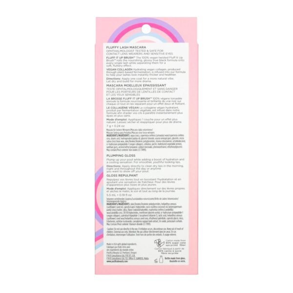 Pacifica Beauty Vegan Collagen Lash & Lip Kit - Fluffy Lash Mascara & Lip Gloss, Black, Long Lasting Volumizing, Set of 2