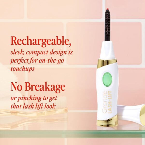 Grande Cosmetics LASH-LIFT Heated Lash Curler, Rechargeable and Travel Friendly, 2 Heat Settings, White