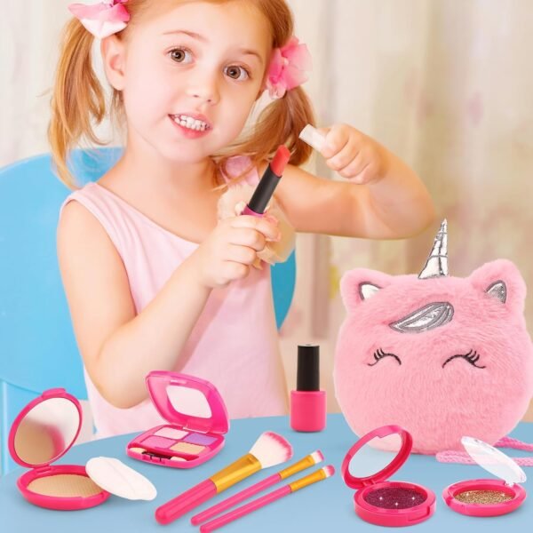 Pretend Makeup Kit for Toddlers Girls Toys Age 3 4 5 6 7 8 Years Old Gifts, Fake Play Makeup Set for Kids Toy 3-5 4-6, Unicorn Princess Little Girl Purse with Make up