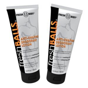 FRESH BALLS Lotion | Anti-Chafing Comfort Men's Soothing Cream to Powder Ball Deodorant and Hygiene for Groin Area, 3.4 fl oz (Pack of 2)