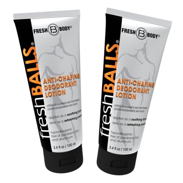 FRESH BALLS Lotion | Anti-Chafing Comfort Men's Soothing Cream to Powder Ball Deodorant and Hygiene for Groin Area, 3.4 fl oz (Pack of 2)