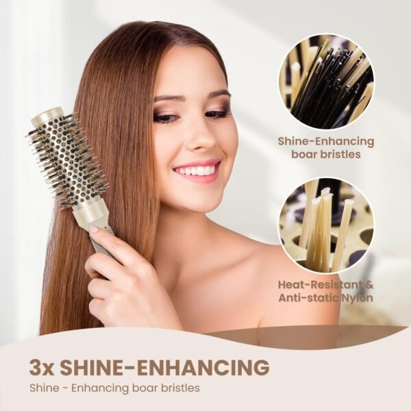71WXy0LVzSL._SL1500_.jpg AIMIKE Round Brush, 1.3 Inch Barrel, Nano Thermal Ceramic & Ionic Tech, Boar Bristles, for Blow Drying, Styling, Curling and Shine, Gold + 4 Clips