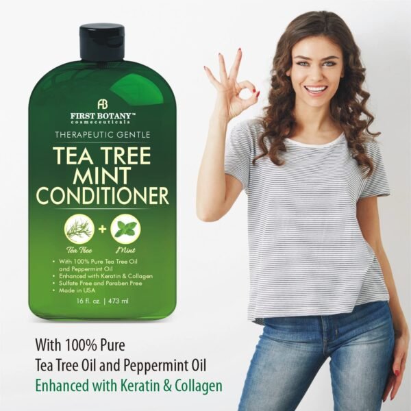 First Botany Tea Tree Mint Shampoo & Conditioner for Men & Women - Pure Tea Tree & Peppermint Oil - Fights Hair Loss, Dandruff, Lice & Itchy Scalp, Promotes Hair Growth - Sulfate Free - 16 Fl Oz x 2