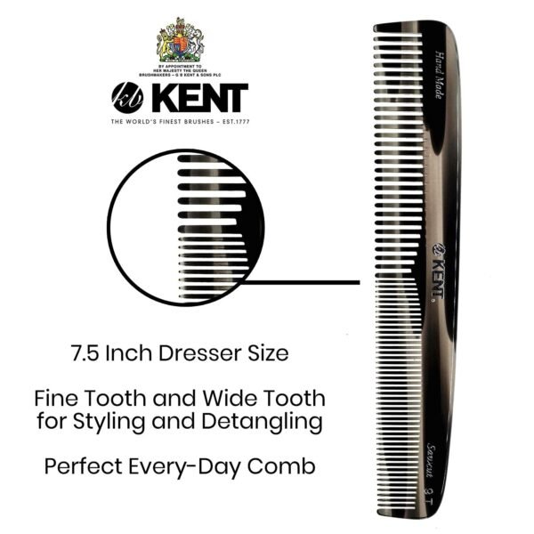 71Wa70hjj6S._SL1500_.jpg Kent 9T Double Tooth Dressing Table Comb, Tortoise Fine and Wide Tooth Coarse/Fine Dresser Comb for Hair, Beard, Mustache Styling, Grooming - For Men, Women, and Kids, Made in England
