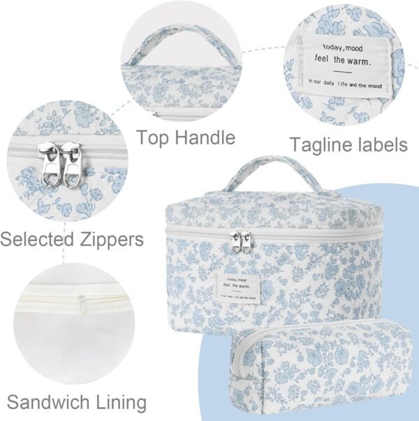 71Wf-vbretL._AC_SL1500_.jpg Floral Makeup Bag, Quilted Makeup Bag Set, Cotton Cosmetic Bag, Flower Travel Toiletry Bag, Coquette Aesthetic Floral Toiletry Organizer Bag