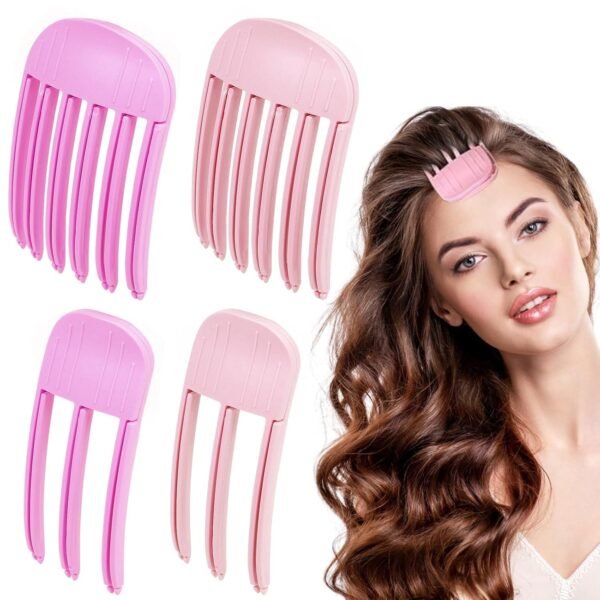 4Pcs Wind Shaping Styling Comb for Fluffy Bangs for Volume and Heatless Curls, Hair Volumizer Styling Tools Hair Lifting Essential for Women's Natural Voluminous Looks (Pink)