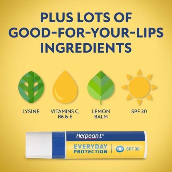 71Wsh31mFVL._SL1500_.jpg Herpecin L Lip Balm Stick; Cold Sore Sun & Fever Blisters and Chapped Lips Relief Lip Balm with SPF30, Lemon Balm, and Lysine, 0.1oz