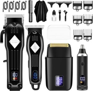 Professional Hair Clippers and Trimmer Set for Men, Beard Trimmer & Foil Shaver & Nose Trimmer Kit, Cordless Mens Clippers and Grooming Kit for Hair Cutting, Beard Styling, Home, Barber