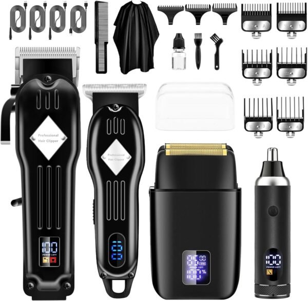 Professional Hair Clippers and Trimmer Set for Men, Beard Trimmer & Foil Shaver & Nose Trimmer Kit, Cordless Mens Clippers and Grooming Kit for Hair Cutting, Beard Styling, Home, Barber