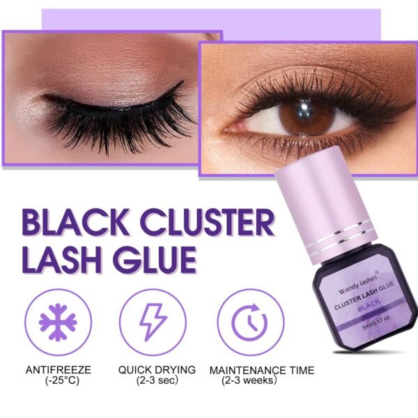 71Wu4nskBAL._SL1500_.jpg Cluster Lash Glue Black 2-3s Fast Drying,Long Lasting Strong Hold,Waterproof,DIY Individual lash Extension-Glue by Wendy Lashes(5ML)