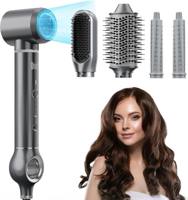 71WuWxYD6ZL._AC_SL1500_.jpg 5 in 1 Hair Dryer Brush, QUICO Hair Styler 110,000 RPM 7X Faster Hair Dryers for Women, 500 Million Negative Ionic Blow Dryer Brush for Curling Volumizing Straightening Styling, No Heat Damage