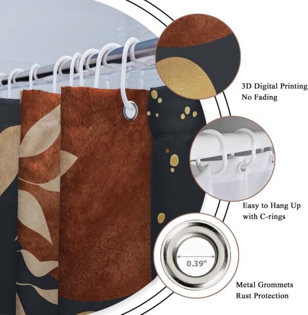 Riyidecor Mid Century Boho 4Pcs Bathroom Shower Curtain Sets Abstract Aesthetic Sun Modern Bathroom Decor Set with Rugs and Accessories Minimalist Toilet Lid Rug, Contour and Bath Mat with 12 Hooks