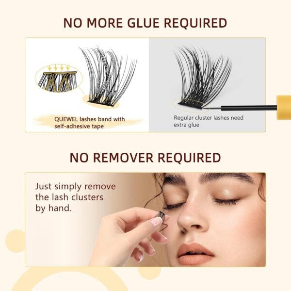 71X1qrynEL._SL1500_.jpg QUEWEL Self Adhesive Eyelashes Kit, Press On Lashes Pre Glued Eyelash Clusters Self Stick Cluster Lashes No Glue No Remover Needed DIY Lash Extension Kit for Beginners (ZN-01)