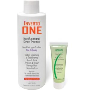 INVERTO ONE 180ml Formaldehyde-free Brazilian Complex Keratin Blowout Kit with Clarifying Shampoo - Vegan Salon Grade Treatment for Instant Results