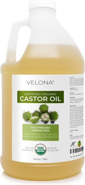 71XBgJpouiL._AC_SL1500_.jpg velona USDA Certified Organic Castor Oil - 64 fl oz | For Hair, Boost Eyelashes, Eyebrows | Cold pressed, Natural Oil, USP Grade | Hexane Free