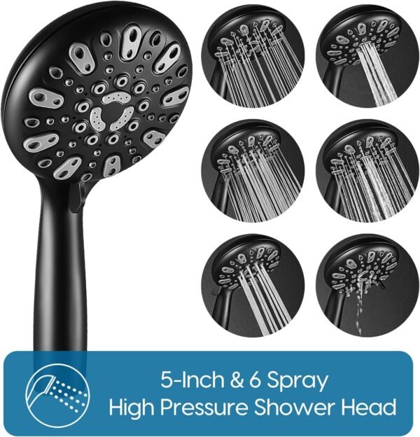 WRISIN Black Shower Faucet Set with Tub Spout (Valve Included), Black Shower Head and Handle Set with Handheld