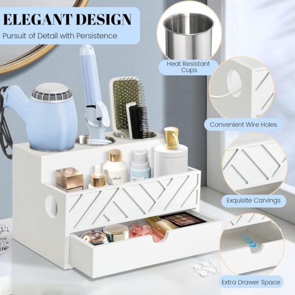 71XFD6XDU9L._AC_SL1500_.jpg Hair Tool Organizer, Hair Dryer Holder with Drawer, Bathroom Countertop Organizer for Bathroom Accessories, Blow Dryer Organizer for Hair Styling Tools, Vanity Organizer for Home, Vanity, Kitchen