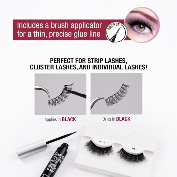 71XGxMgnpQL._SL1500_.jpg i•ENVY Super Strong Hold Eyelash Adhesive, Waterproof, 48-Hour Long-Lasting Lash Glue, Latex-Free, Hypoallergenic, Quick-Drying with Brush-On Applicator for Strip Lashes (Black, 1 Pack)