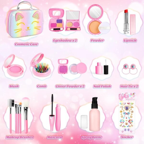Pretend Makeup for Toddlers, Toy Play Makeup Set for Kids 3-5, Toddler Makeup Kit Pretend, Cat Toys for Kids Fake Makeup, Birthday Gifts Toys for 3 4 5 6 7 8+ Year Old Girls (Not Real Makeup)