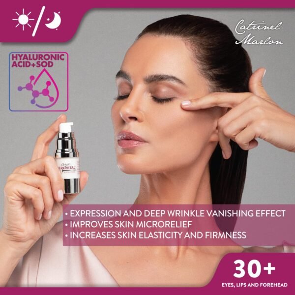 GEROVITAL EVOLUTION Anti-Wrinkle Serum for Eyes, Lips and Forehead Area with Hyaluronic Acid, Vitamin A and E, Reduces Deep Wrinkles, Improves Skin Elasticity, ‎15 ml