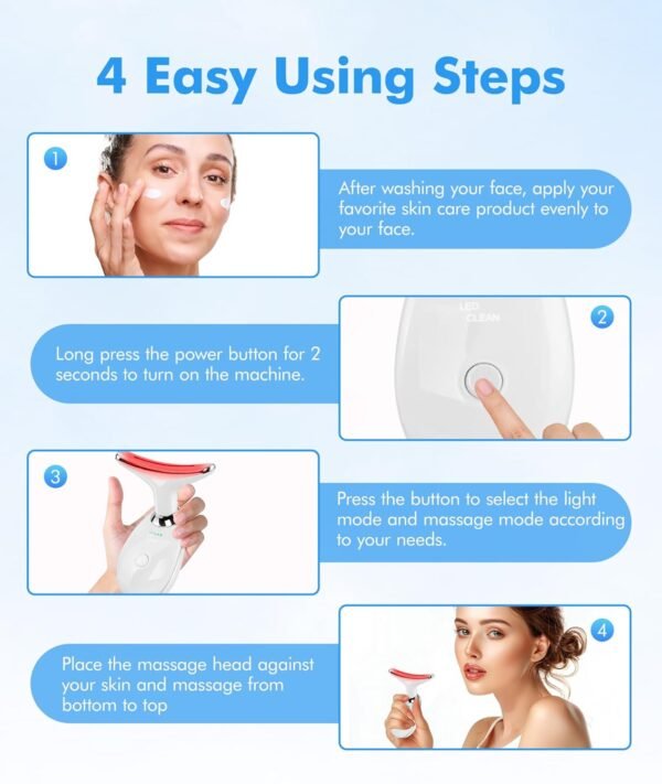 Red-Light-Therapy-for-Face-and-Neck, 7 Color Face Massager Tool for Wrinkles, Double Chin, Vibrating Facial Massager with Thermals for Skin Care, Glossy White