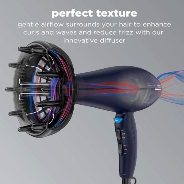 71Xe6ijfmqL._AC_SL1500_.jpg INFINITIPRO BY CONAIR Hair Dryer with Innovative Diffuser | Enhances Curls and Waves while Reducing Frizz | Dark Blue | Packaging May Vary