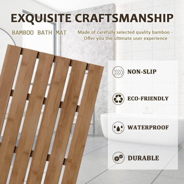 Bamboo Wooden Bath Floor Mat for Luxury Shower - Non-Slip Bathroom Waterproof Carpet for Indoor or Outdoor Use (Walnut)