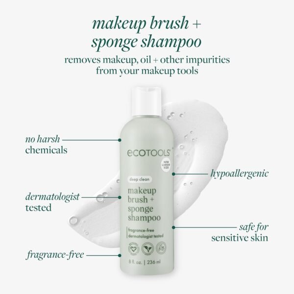 EcoTools Cleanser Shampoo for Makeup Brush/Sponge/Puffs, Remove Makeup & Impurities, Fragrance-Free, No Harsh Chemicals, Vegan & Cruelty-Free, 6 fl.oz./177 ml, 1 Count