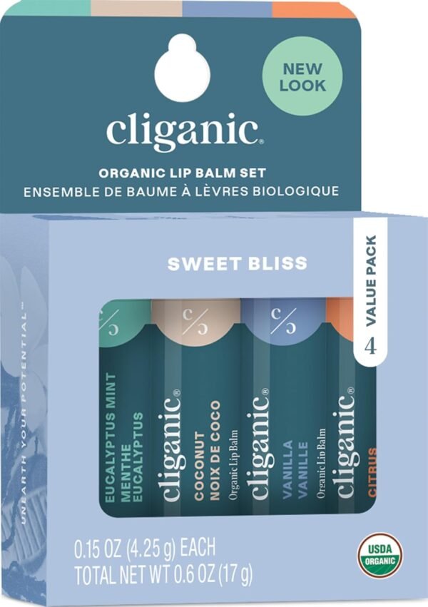 71Y-XcDNPL._SL1500_.jpg Cliganic Organic Lip Balm Set - 4 Flavors - Natural Hydrating for Cracked & Dry Lips