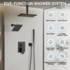 Shower Faucet Set Matte Black Shower System,Bostingner Five Function Diverter Shower Faucet with 2 in 1 Handheld,10'' Ceiling Mount and 6’‘ Wall Mount Shower Head Rainfall Shower Set with Valve