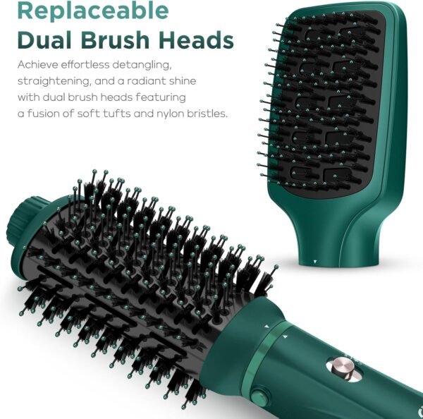 71YGFzPLlkL._AC_SL1500_.jpg IG INGLAM Hair Dryer Brush, 4-in-1 Detachable Blow Dryer Brush, Ionic Diffuser Hair Dryer & Styler Volumizer with Oval Titanium Barrel, One-Step Hot Air Blowout Brush, Dark Green