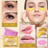 30 Pairs 24K Gold Eye Masks & Lip Masks, Crystal Collagen Gel Under Eye Patches for Puffy Eye, Moisturizing Cooling Skin Care Lip Eyes Patches for Puffiness and Dark Circles