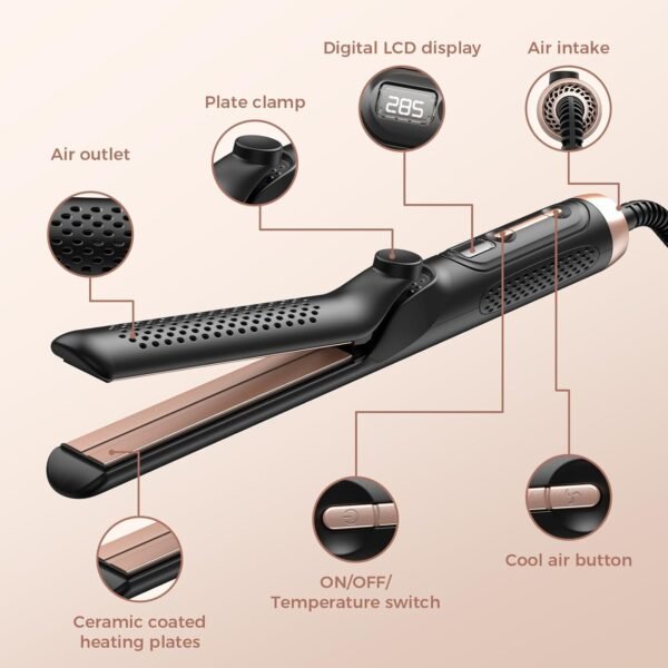 71YHEps7YL._AC_SL1500_.jpg 2-in-1 Hair Straightener and Curler, 360° Cool Airflow, 20 Million Negative Ions, LCD Display, 3 Temperature Settings, Anti-Scald, Dual Voltage, Women Gifts, for Women Short Hair Dual for Travel