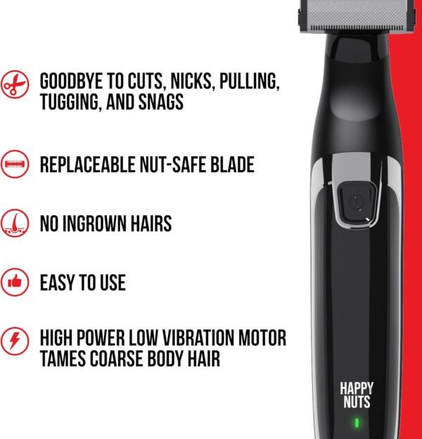 HAPPY NUTS The Ballber™ Electric Body Hair Trimmer for Men - Mens Body Groomer Kit for Privates - IPX7 Waterproof Shaver for Hard to Reach Areas