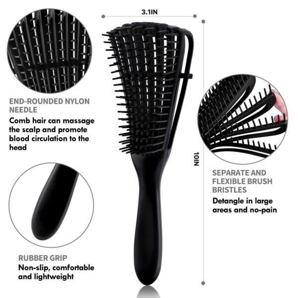71YaMPf7-8L._SL1500_.jpg 4pcs Curly Hair Brush Set for Adult & Kids Wet or Dry, Detangling Brush for 3/4ABC Hair with Detangler Spray Bottle & Wide Tooth Comb (3+1, Black)