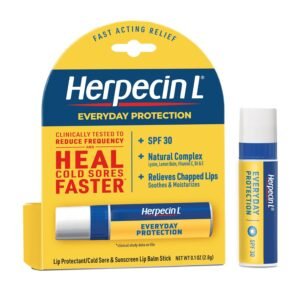 71YfvYlFcXL._SL1500_.jpg Herpecin L Lip Balm Stick; Cold Sore Sun & Fever Blisters and Chapped Lips Relief Lip Balm with SPF30, Lemon Balm, and Lysine, 0.1oz