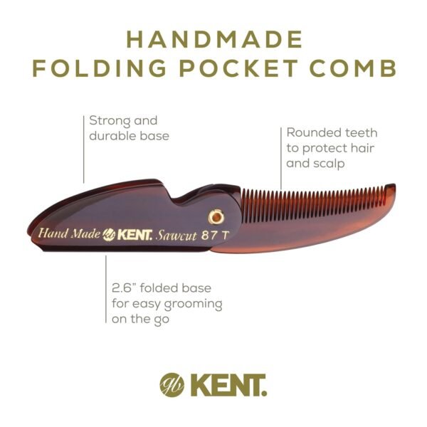 71YmJ3QElL._SL1500_.jpg Kent 87T Handmade Folding Pocket Comb for Men, Fine Tooth Hair Comb Straightener for Everyday Grooming Styling Hair, Beard or Mustache, Use Dry or with Balms, Saw Cut Hand Polished, Made in England