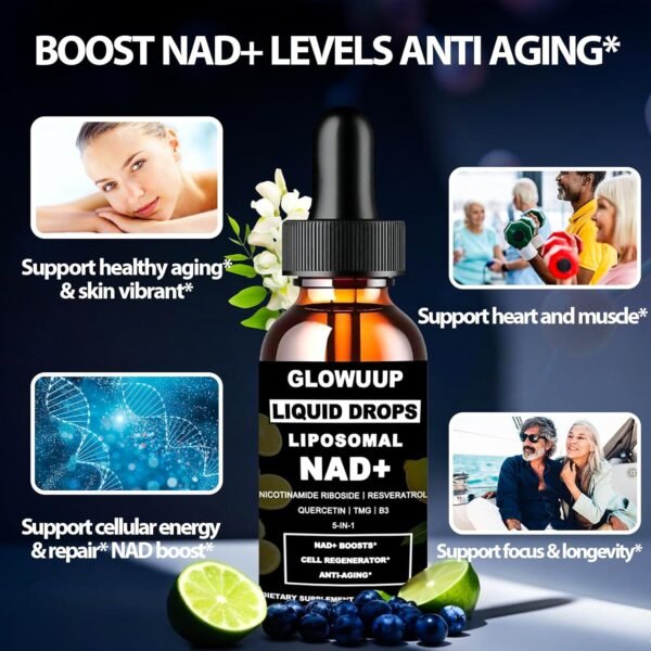 NAD Supplements For Women & Men, Liposomal NAD Nicotinamide Riboside Resveratrol 900mg w. B3 Vitamin Quercetin TMG, Liquid Resveratrol NAD Plus Supplement for Anti-Aging Energy Focus Longevity